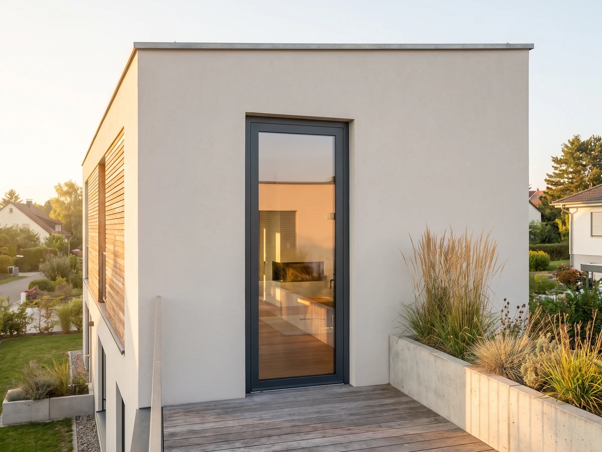 Anthracite aluminium balcony door in a modern apartment