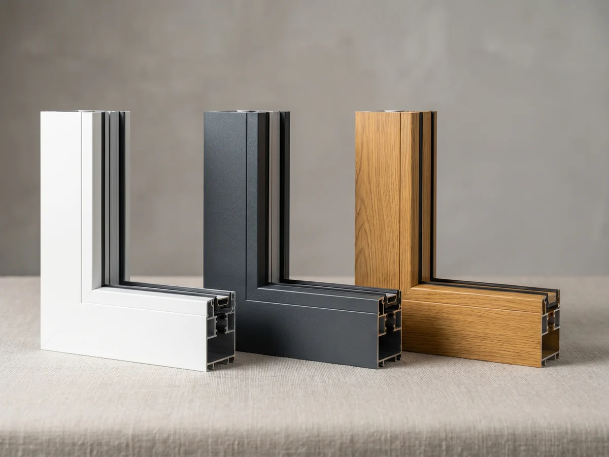 Balcony door colours — white, anthracite, wood-effect