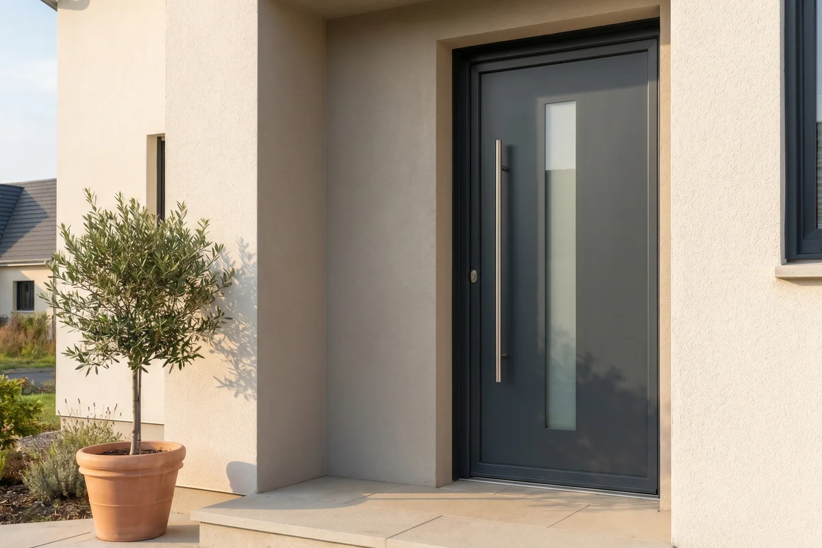 BUDVAR PVC entrance door — anthracite, modern
