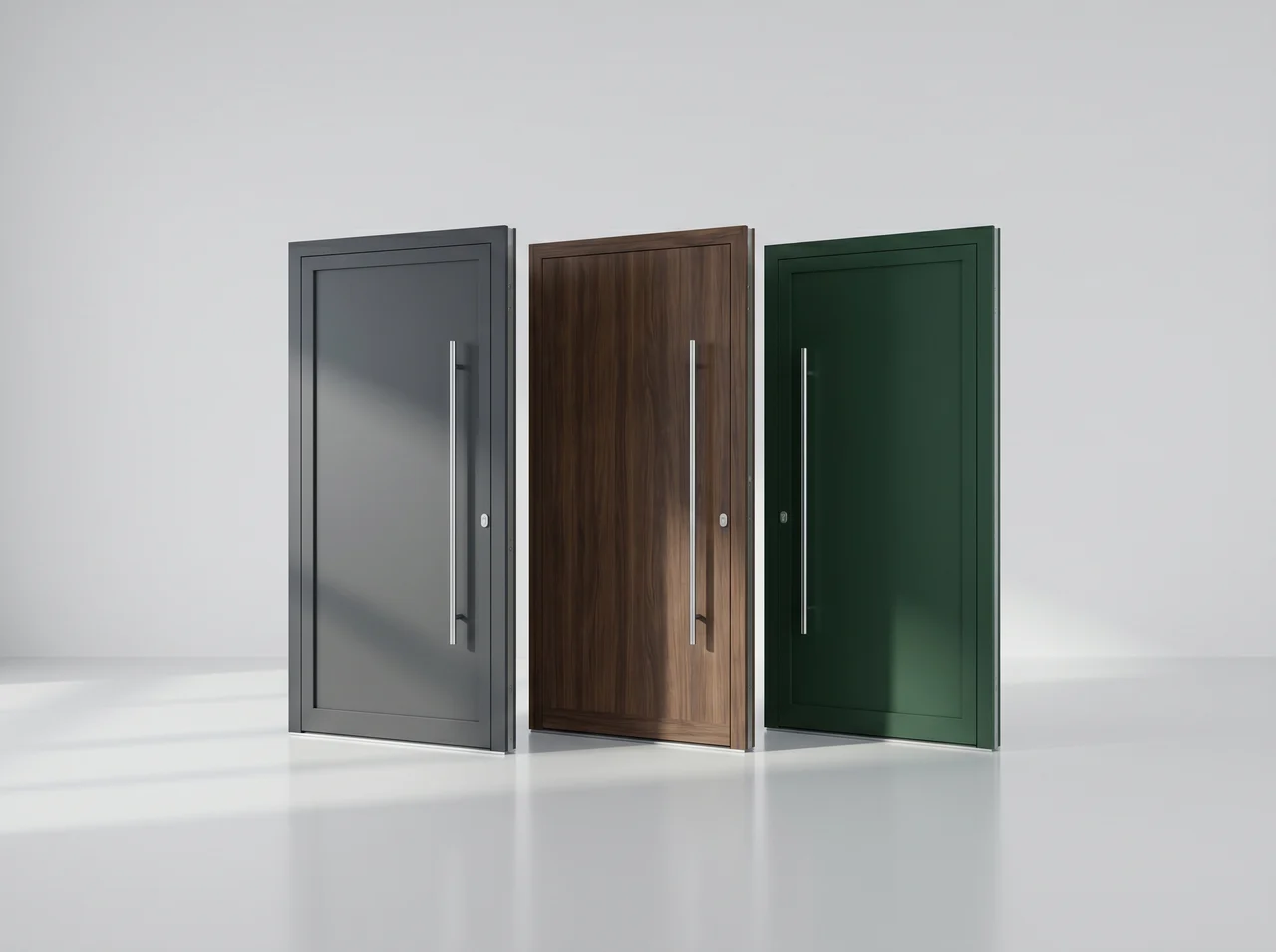 BUDVAR door leaves in anthracite, walnut and bottle green
