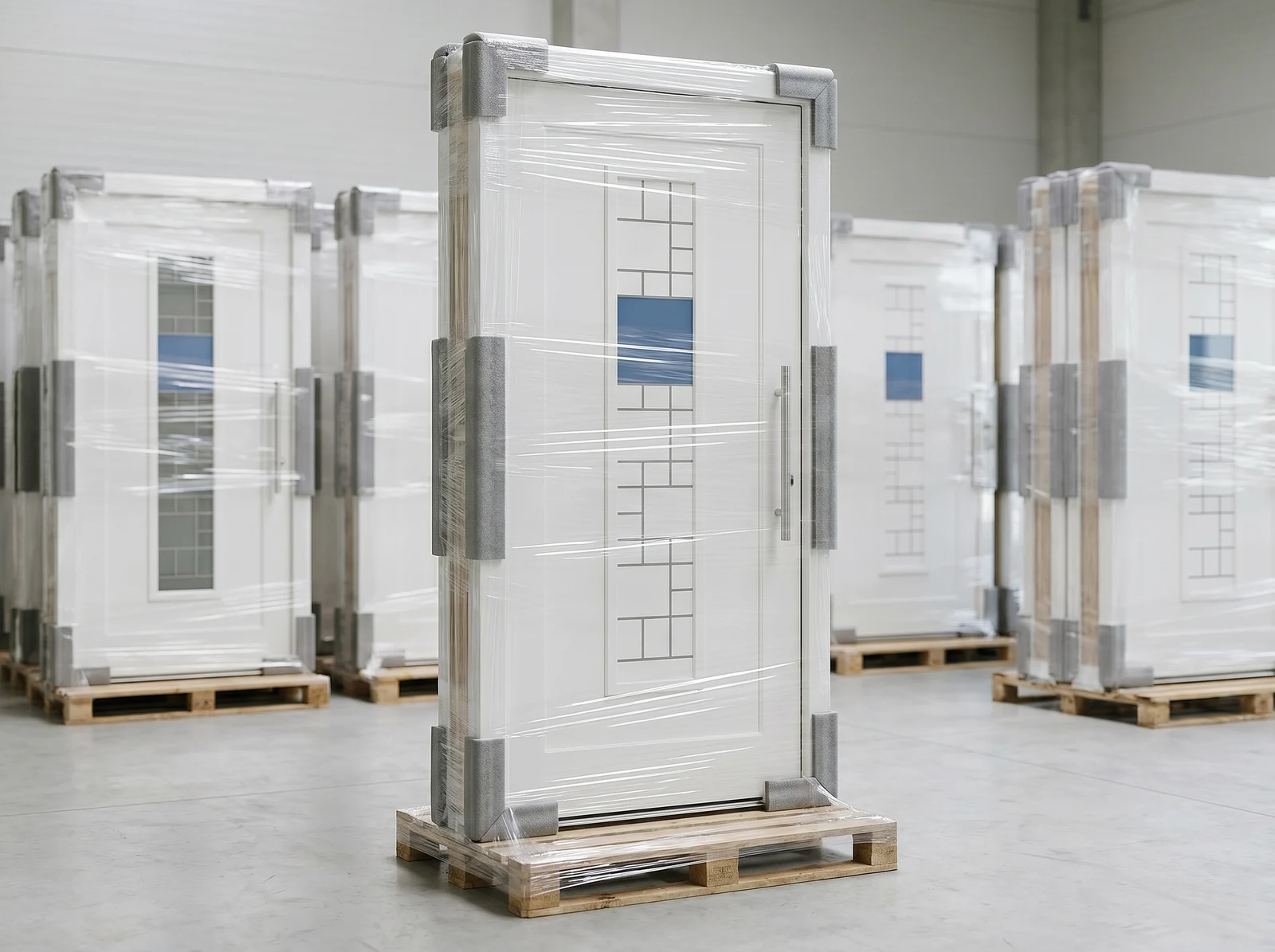 Exterior doors on transport racks in the BUDVAR factory