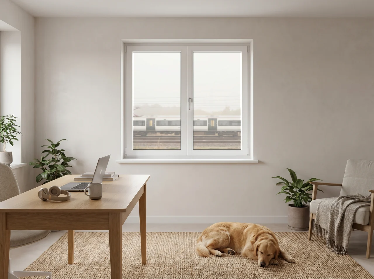 Silence at the home office despite a busy street — BUDVAR window