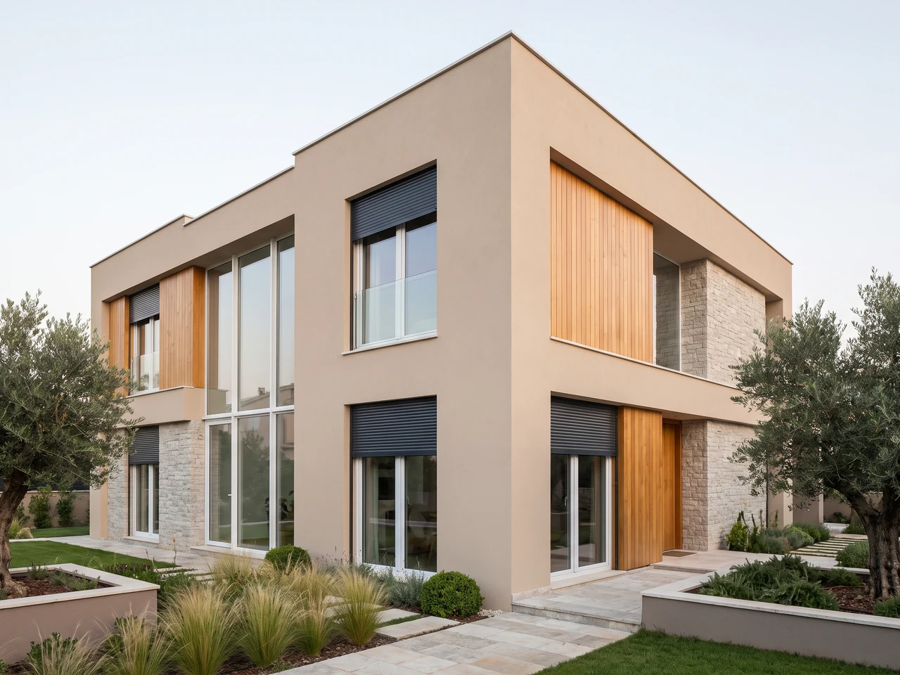 Modern house with lintel shutters — new build and renovation