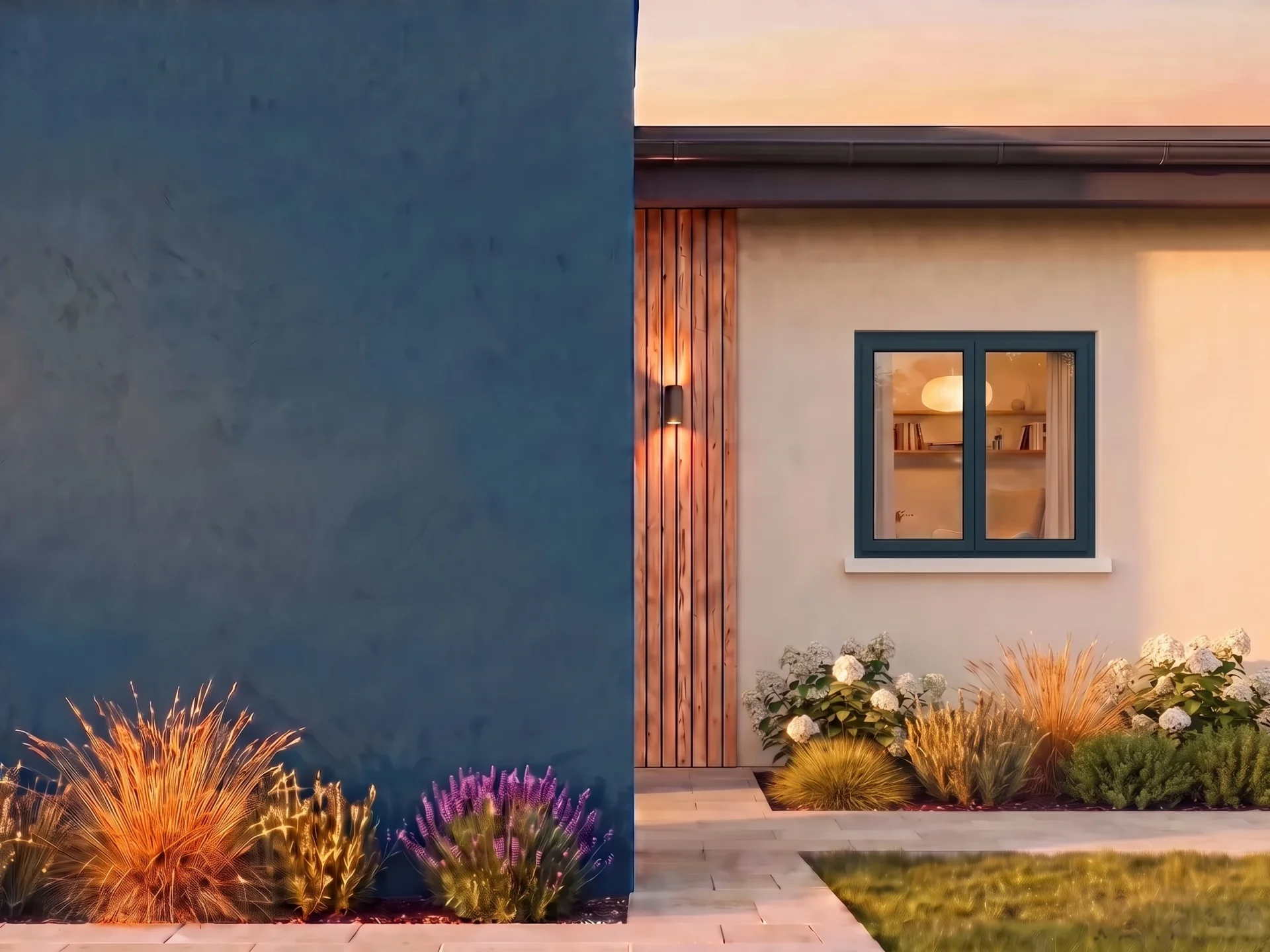 House with BUDVAR T-Classic Slim Reno window on the brand wall — exterior view